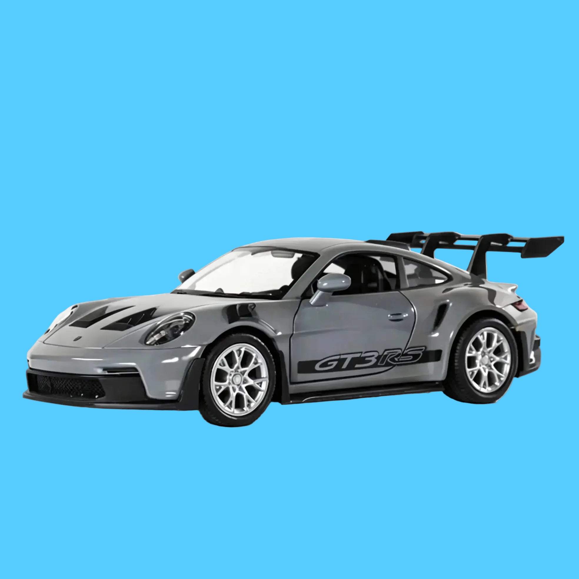 Carrinho de Brinquedo em Miniatura de Modelo Porsche 911 GT3 na Cor Prata com Aerofólio Preto 