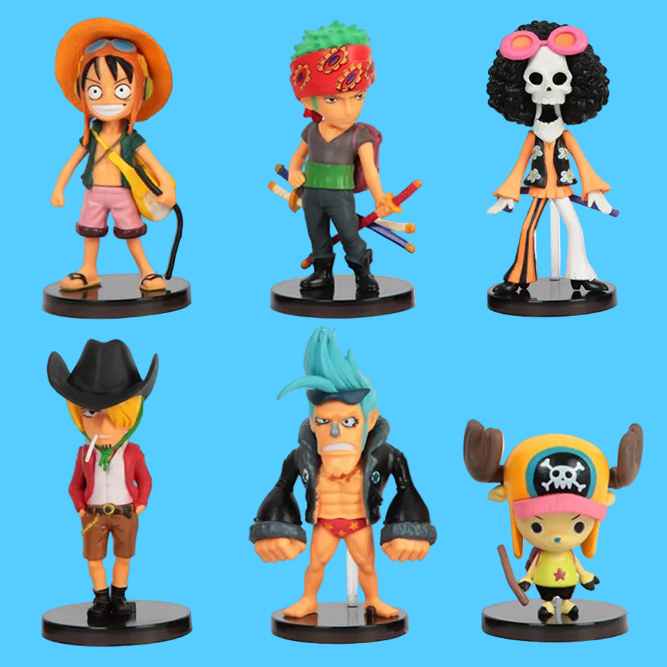 Kit com 6 Bonecos Colecionáveis do One Piece incluindo Luffy, Zoro, Brook, Sanji, Franky e Chopper