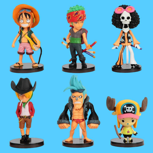 Kit com 6 Bonecos Colecionáveis do One Piece incluindo Luffy, Zoro, Brook, Sanji, Franky e Chopper