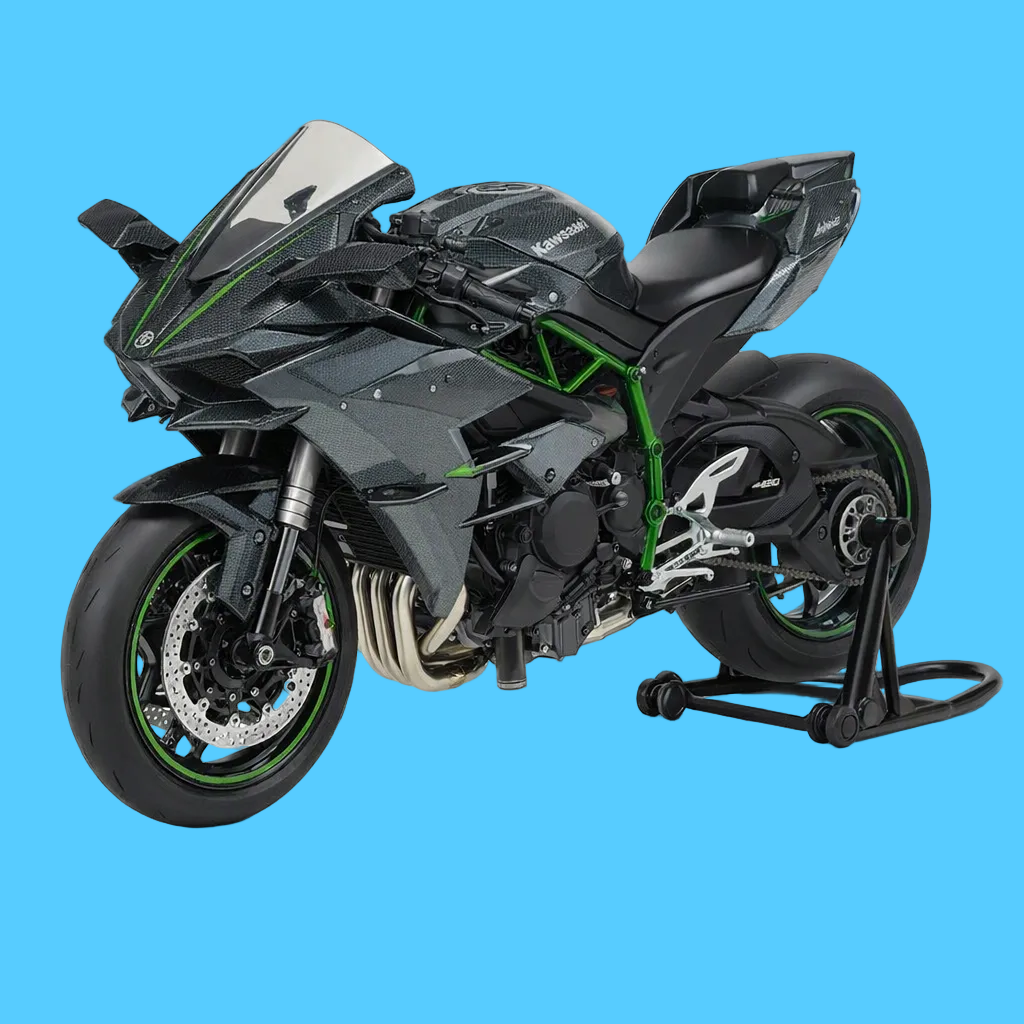 Miniatura de Moto Esportiva Kawasaki Ninja H2R na Cor Preta com Detalhes Verde