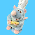 Brinquedo de Pelúcia do Rato Remy do Filme Ratatouille usando chapéu de Chef e segurando um pão baguete