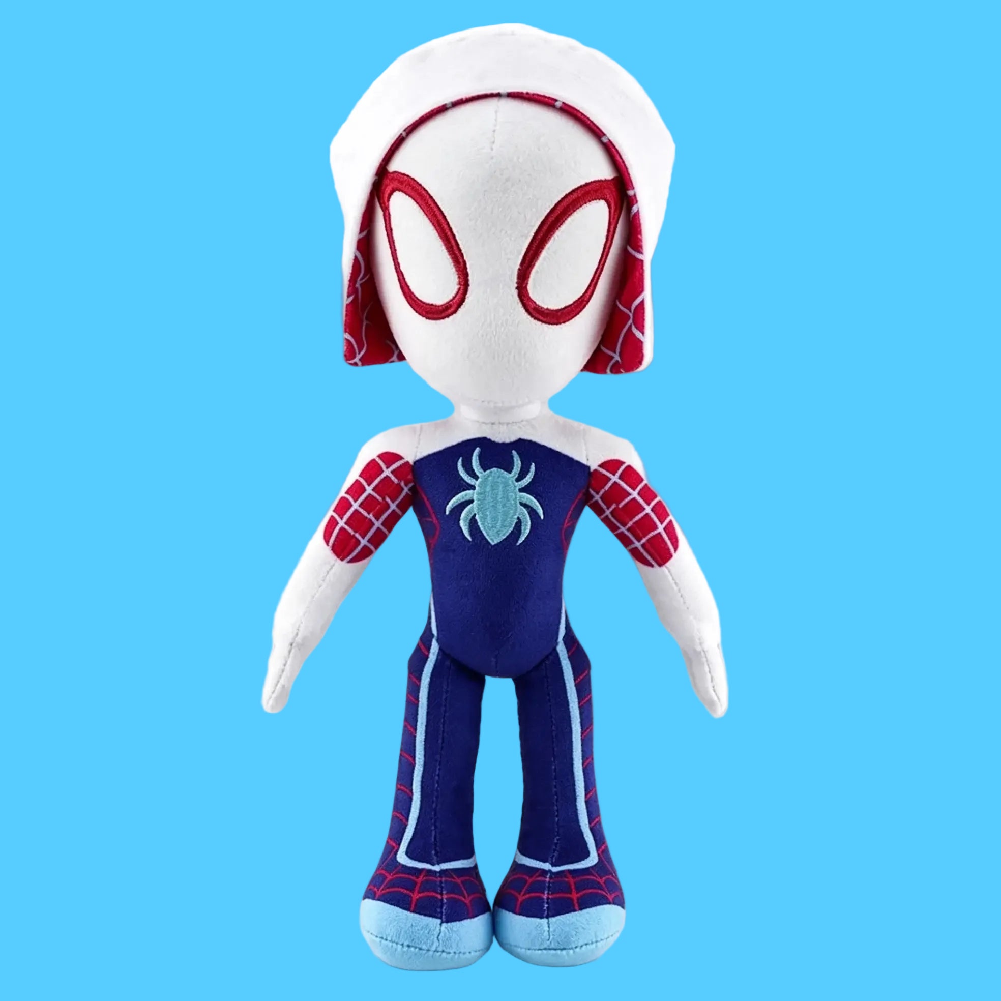 Boneco de Pelúcia Spider-Gwen na Cor Branco com Detalhes Azul com Capuz